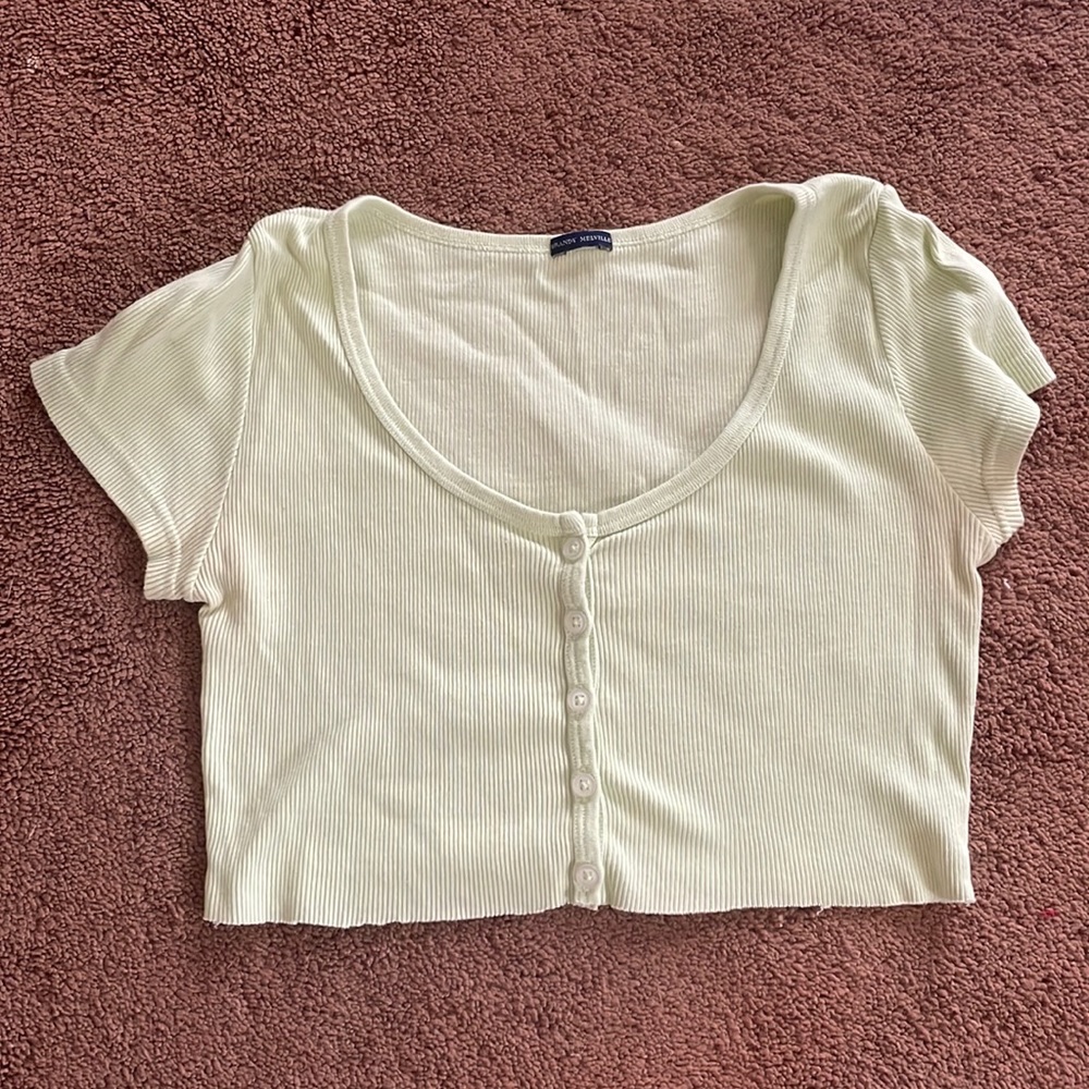 Brandy Cropped button up Green top